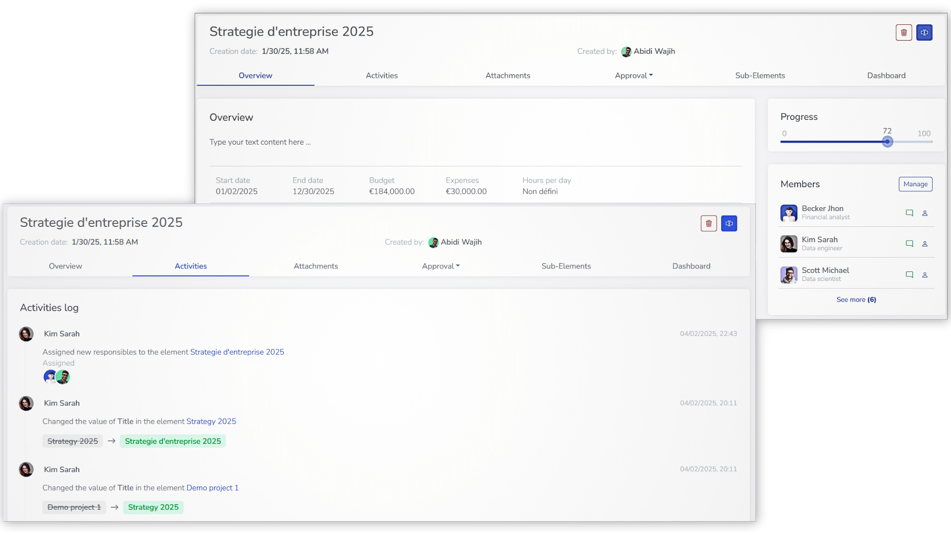 Captures d’écran de la page de Performances Master.