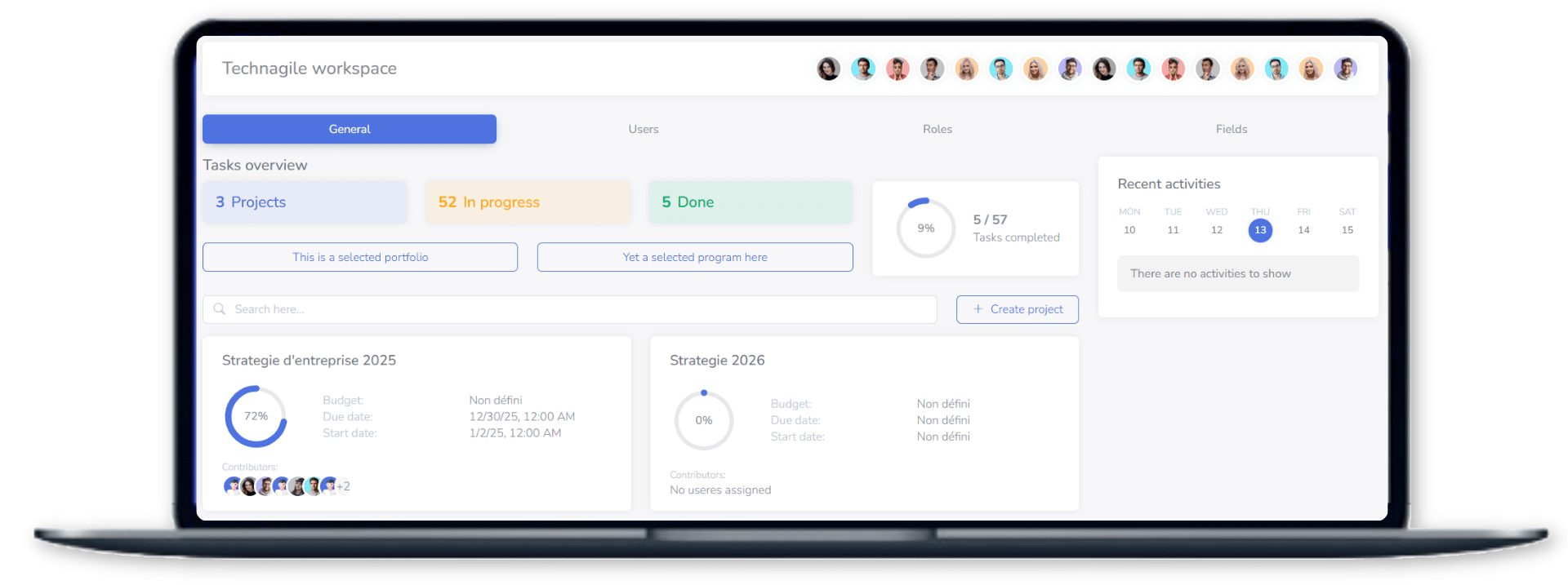 Captures d’écran de la page de Performances Master.